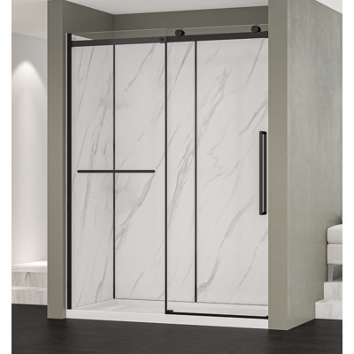 Alexandria 60" W x 78.6" H Single Sliding Reversible Shower Kit in Black with Door, Base, and Walls
