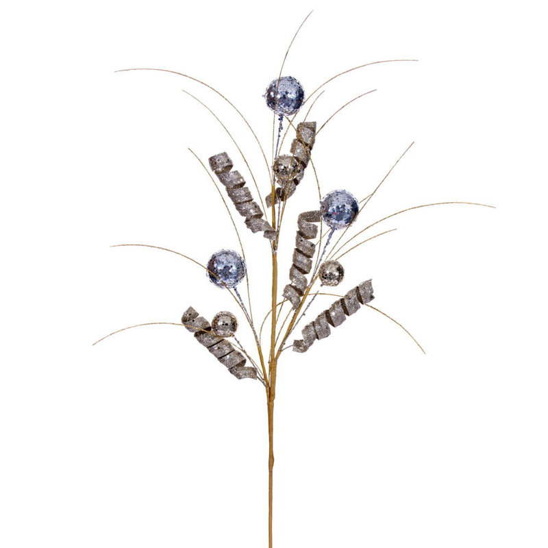 Vickerman 23" Artificial Red/White Curly Spray. Includes 4 pieces per bag., Silver/Gold/Cream