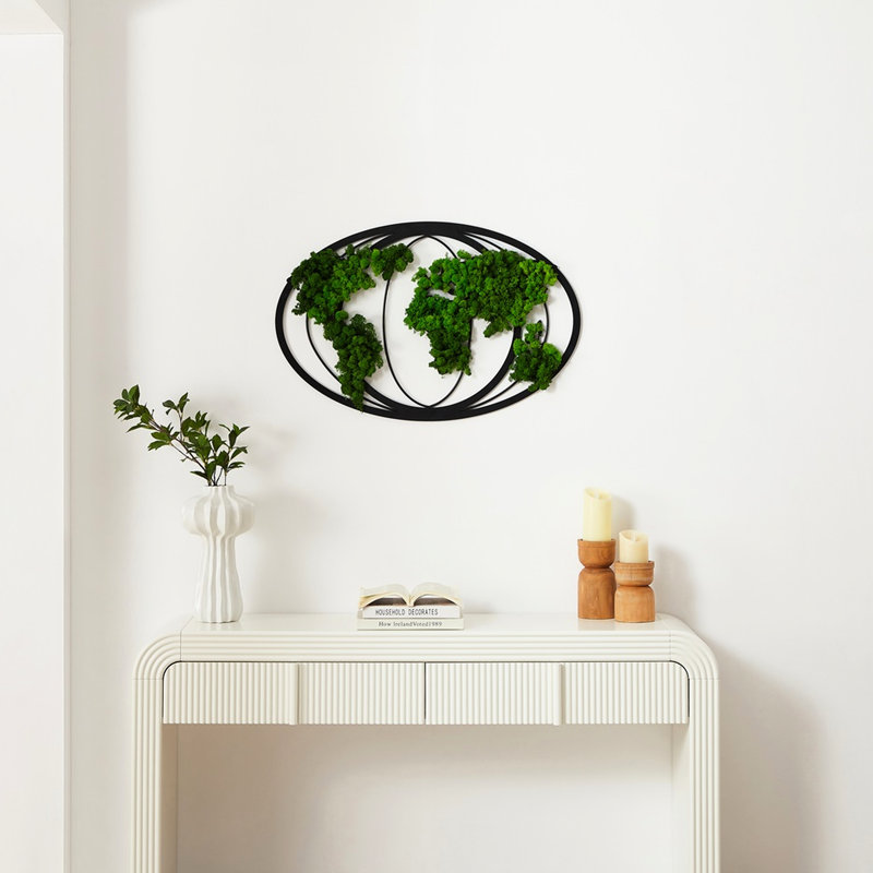 Striking Moss World Map - For Decorative Appeal Exquisite Metal Iron Use
