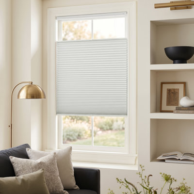 No-Drill Cordless Cellular Shades Free-Stop Window Blinds Thermal Insulated Blackout Window Shades for Home Office, White, 35" x 64" H