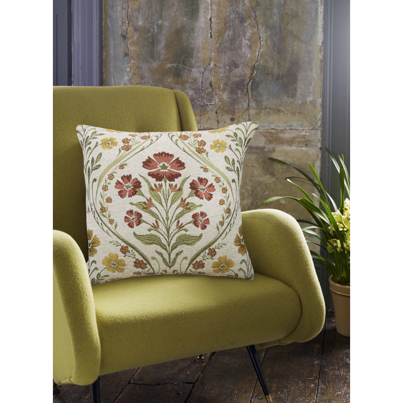 Alaaya Floral Square Cushion, Beige/Green/Pink