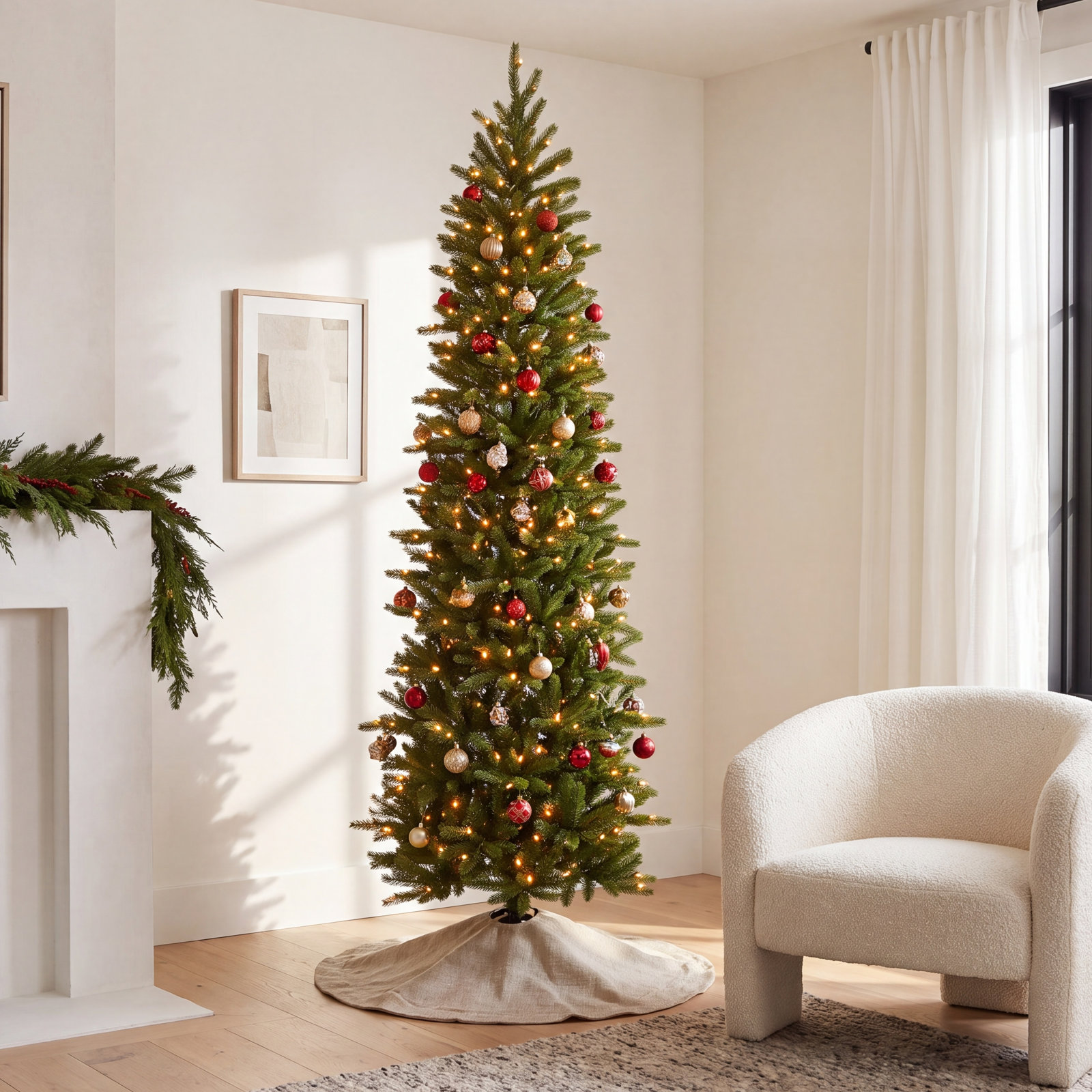 Pre-Lit Fir Pencil Slim Christmas Tree, 7.5'