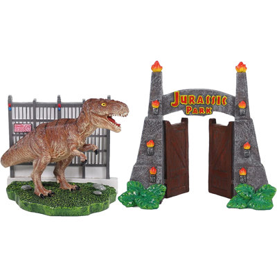 Ensemble d'ornement 2 pièces pour aquarium de Jurassic Park - Comprend des décorations en T-Rex et des barrières de parc - Petit