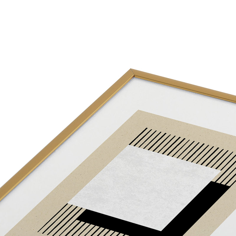 «MoonlightPrint Square BW Stripes», reproduction d'art encadrée en métal, H 10 po x l 8 po, Or