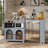 Rolling Kitchen Island With Extended Table, Kitchen Island on Wheels with LED Lights,Power Outlets and 2 Fluted Glass Doors, Kitchen Island with a Storage Compartment and Side 3 Open Shelves-129993703