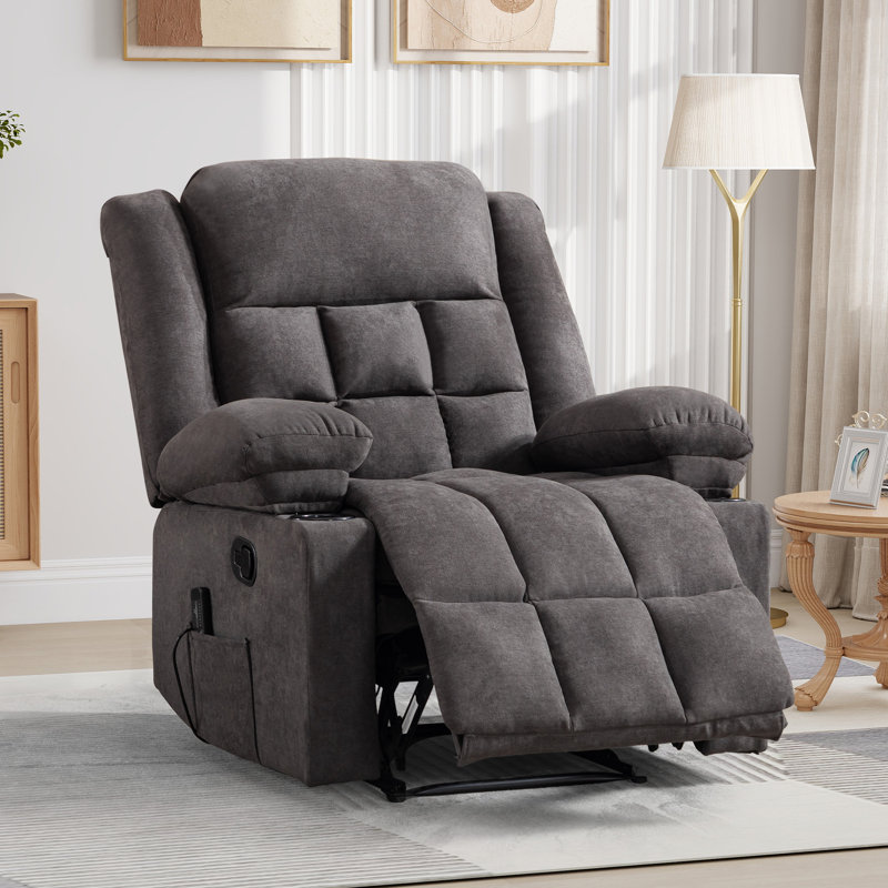 Fauteuil inclinable chauffant manuel de 34,65 po de largeur à massage manuel doux avec porte-gobelets et télécommande