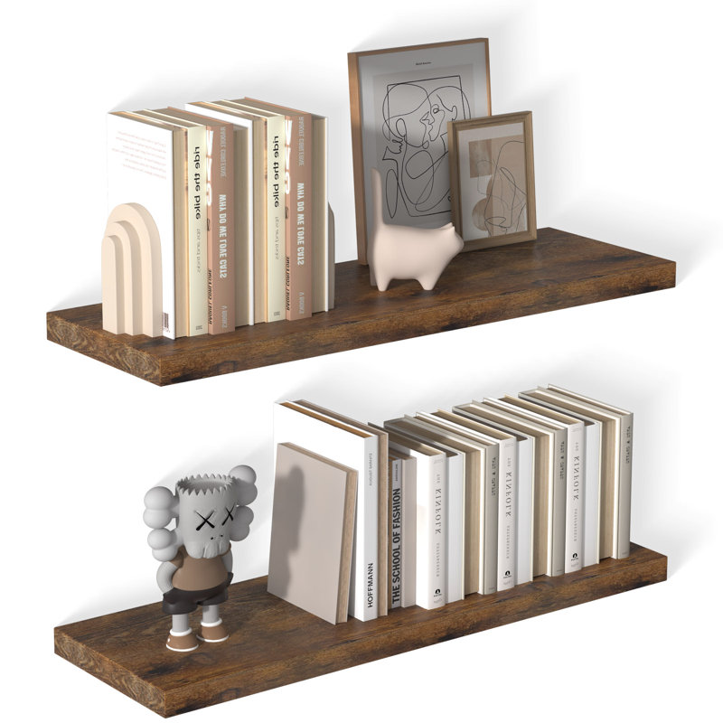  Large Floating Shelves for Wall Set of 2 Wooden Wall Shelves 36 in x 10 in x 1 in Room Decor Long Shelf with Invisible Wall Mount Bracket for Bedroom, Kitchen, Living Room, Rustic Brown