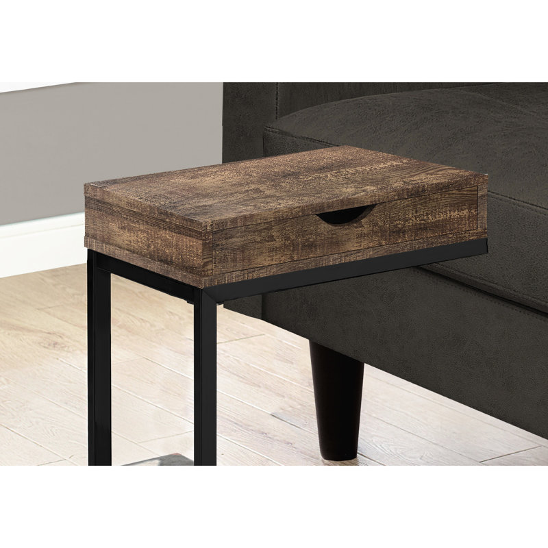 Table d'appoint de salon moderne avec rangement, stratifié brun et structure en métal noir, pour un look