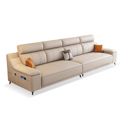 Beige Genuine Leather Modular Sofa cushion couch
