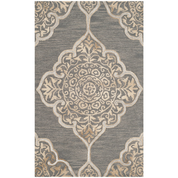 Brennan Hand Tufted Wool/Cotton Geometric Rug in Slate/Beige
