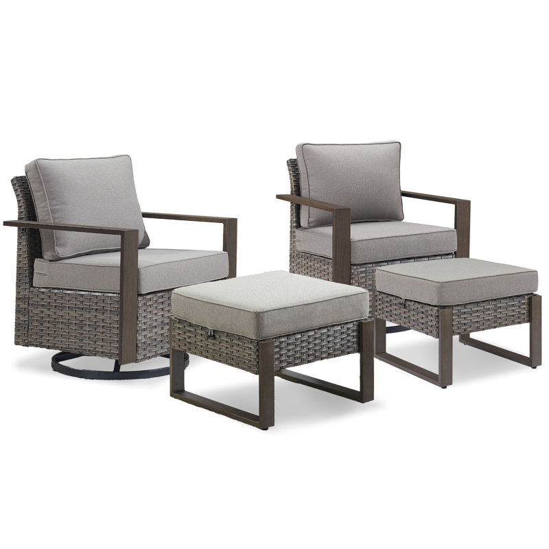 Allcot Outdoor 2-Person Seating Group With Swivel Glide Chair With Cushions, Gris, Gris