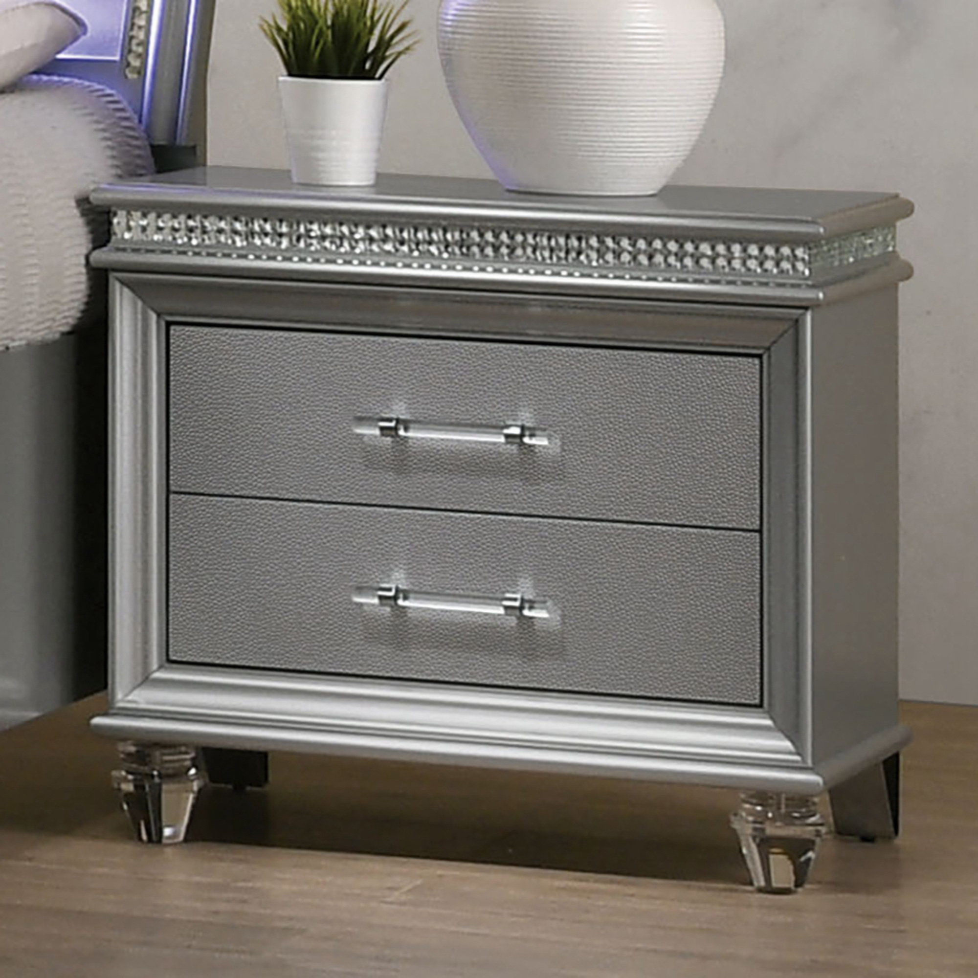 Rosdorf Park Classic Silver1pc Nightstand Only Contemporary Solid Wood
