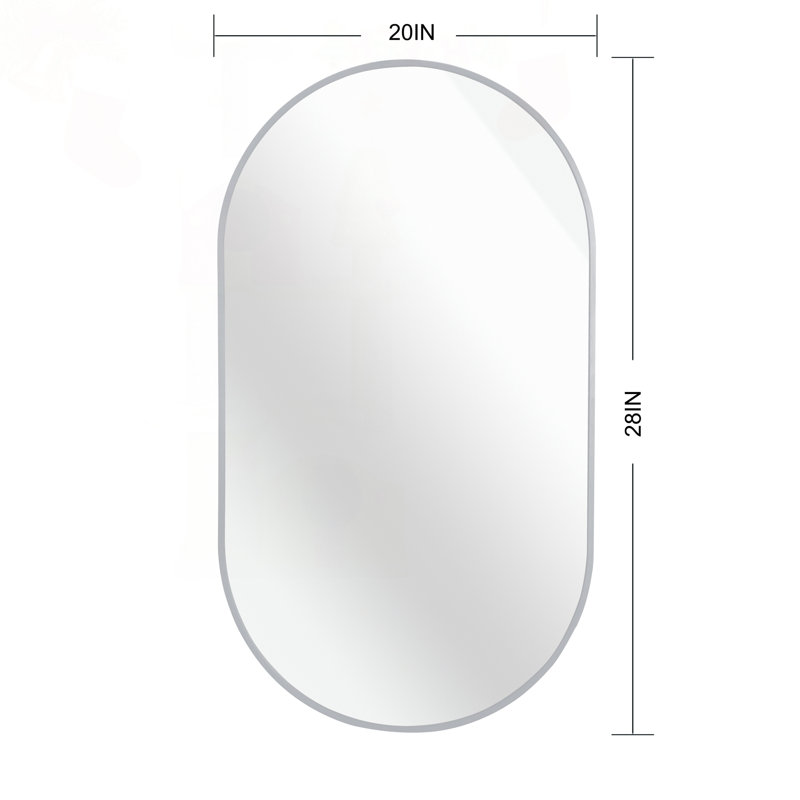20x28 Inch Silver Framed Oval Bathroom Mirror