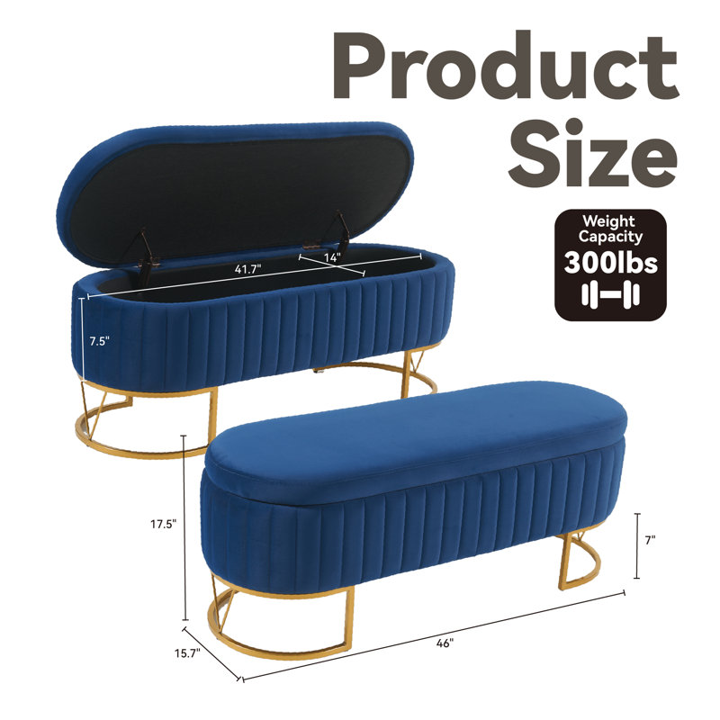 Kathlin  Upholstered Flip Top Storage bench, Navy