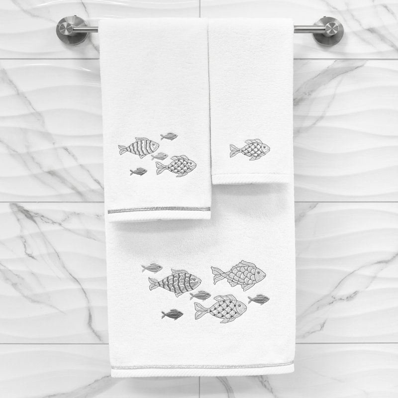 FIGI 2PC Embellished Bath Towel Set Midweight Bath Towel, White