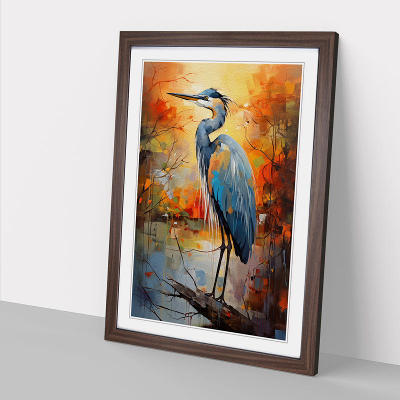 XYZ-FRM-V1223-3623 Heron Expressionism - Single Picture Frame Print on Wood