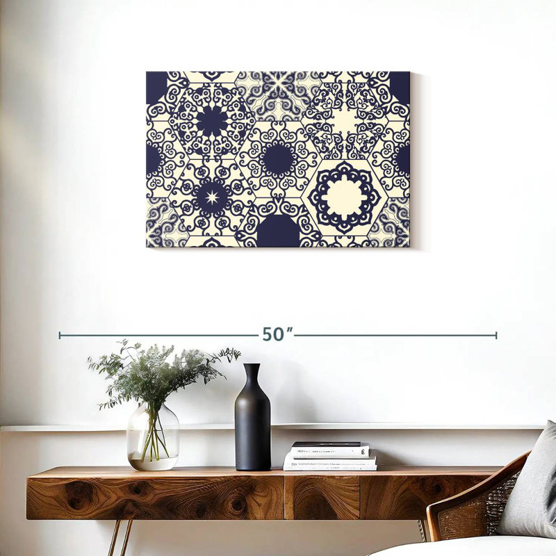 Motif de carreaux ornés bleu Kerner, H 20 po x l 30 po