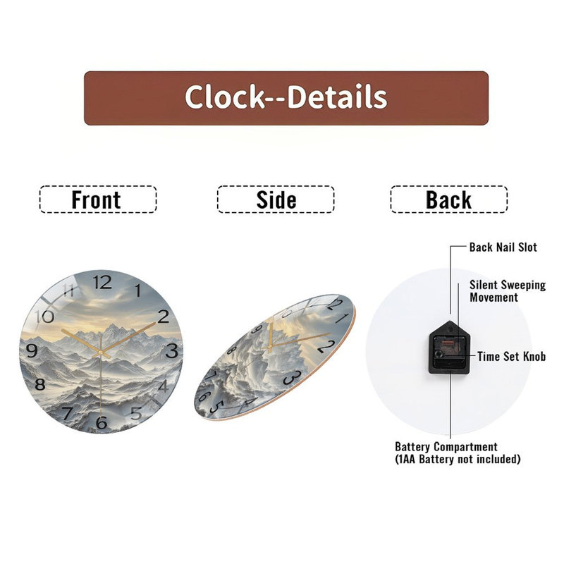 Horloge murale 12 po Snowy Mountain