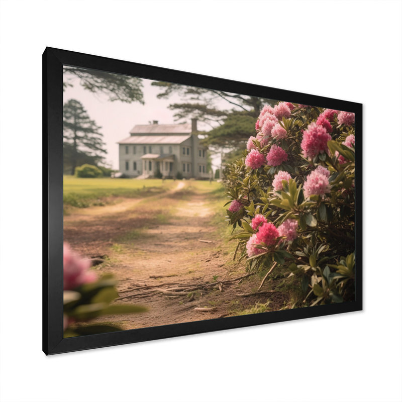 Rhododendron en fleurs à la ferme II, Cadre simple noir, H 12 po x l 20 po x P 1 po