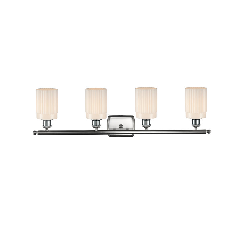 Caplinger 4 - Light Dimmable Vanity Light, Matte White, 3.5 Watt Vintage LED Bulb, Brushed Satin Nickel