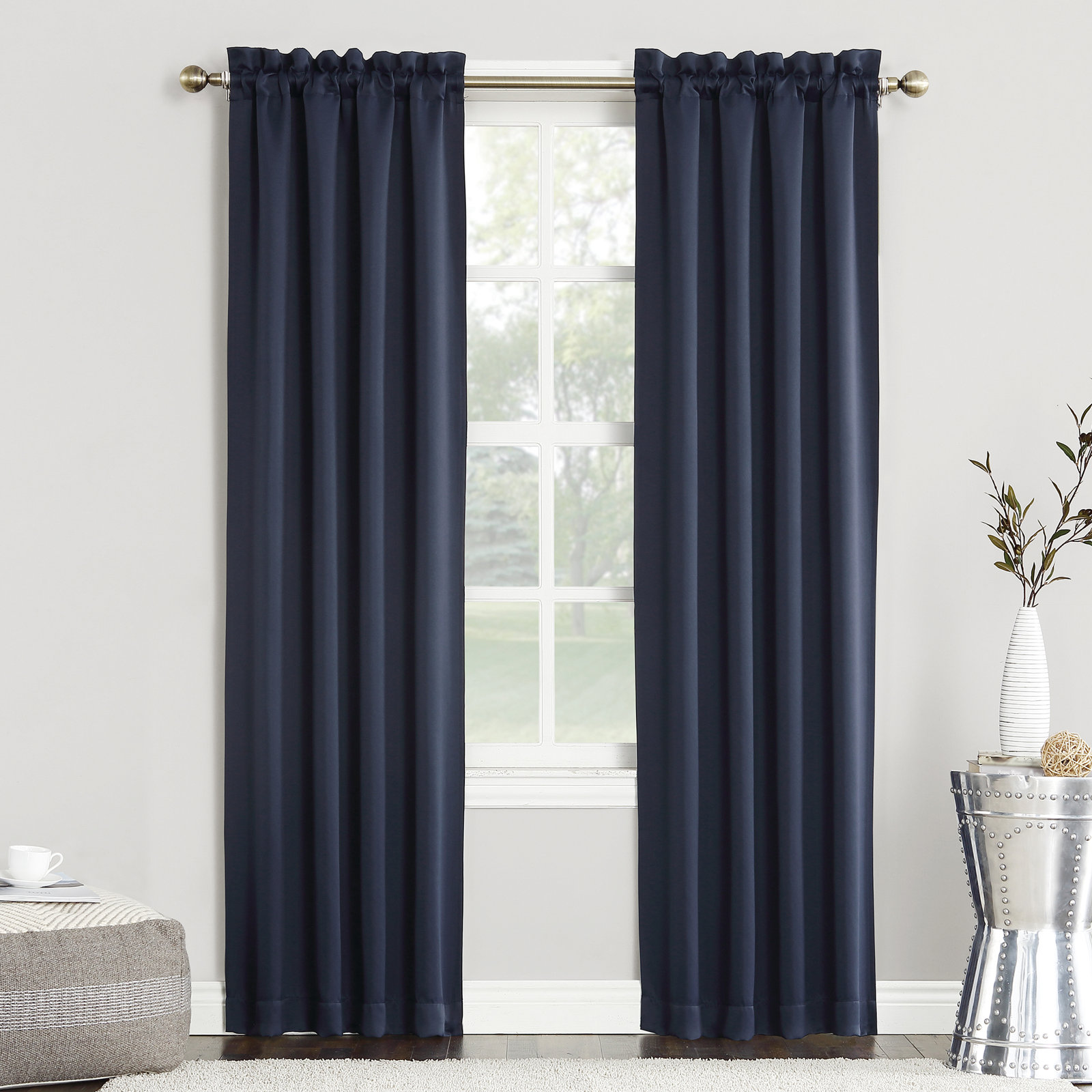  Thermal Blackout Rod Pocket Curtain Panel, Navy, 40" W x 84" L