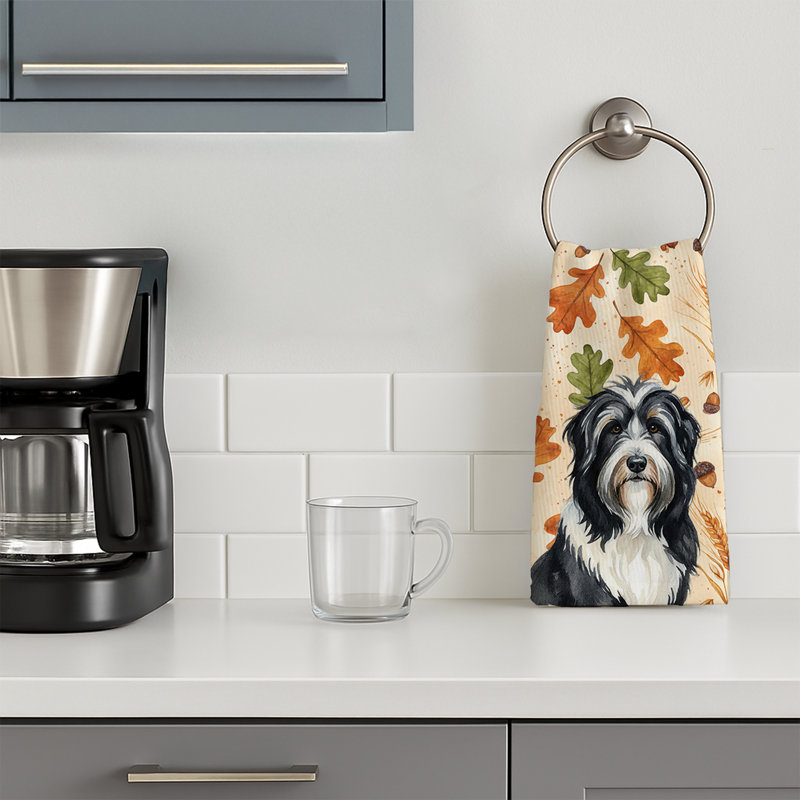 Black Bearded Collie Heirloom Fall Kitchen Towel, Black Bearded Collie