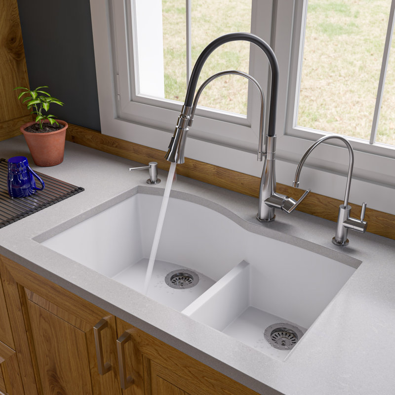 33'' L Double Bowl Granite Kitchen Sink, White