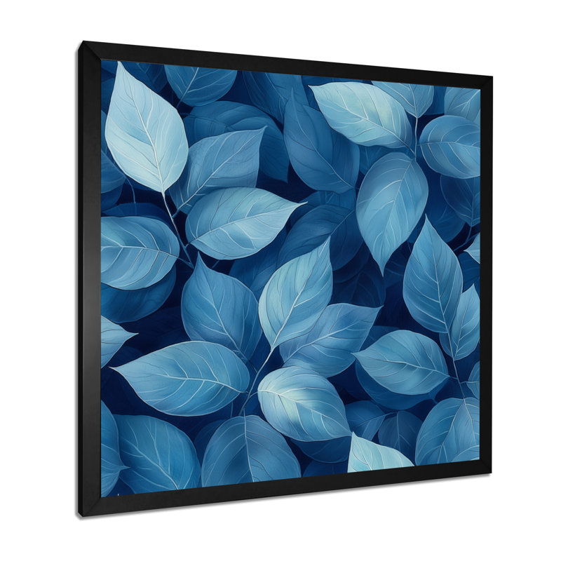 Minimalisme azur feuilles harmonie II - feuilles, art mural, Reproduction encadrée d'une seule photo, Noir, noir, noir, noir