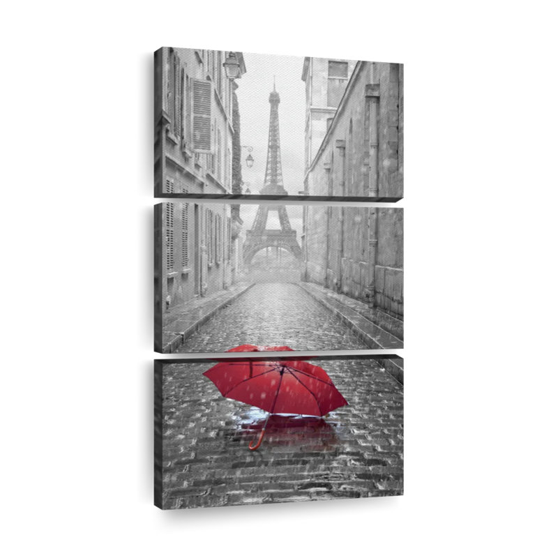 Ensemble de 3 parapluies rouges sur toile, H 32 po x l 15 po x P 1,25 po