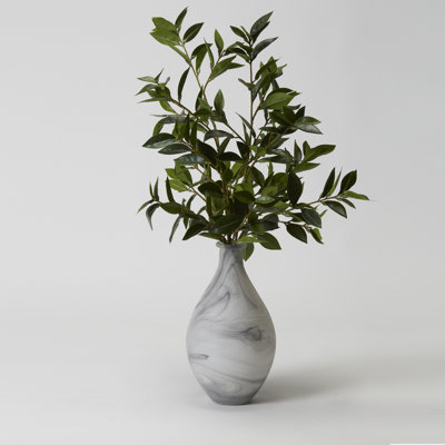 34'' Faux Bay Leaf Plant in Glass Decorative Vase