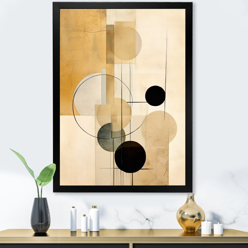 Beige géométrie en mouvement VI, H 20 po x l 12 po x P 1 po, Cadre simple noir