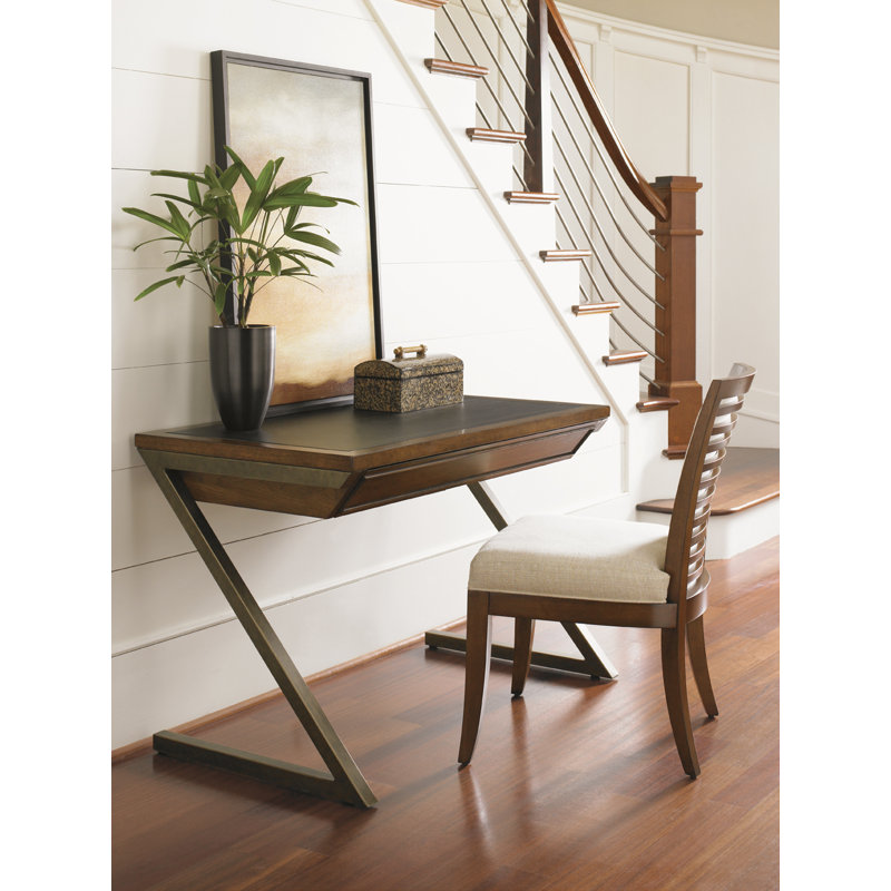 Brown Wood Transitional Home Office Desk with Drawer and Filing Cabinet