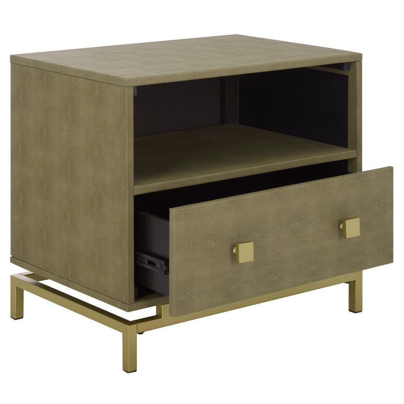 Elegant Wes 23'' W Nightstand – Stylish Neutral Taupe Finish with Brass Accents, Glam Bedroom Table