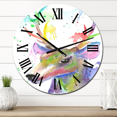 Portrait d'un cerf coloré - horloge murale traditionnelle