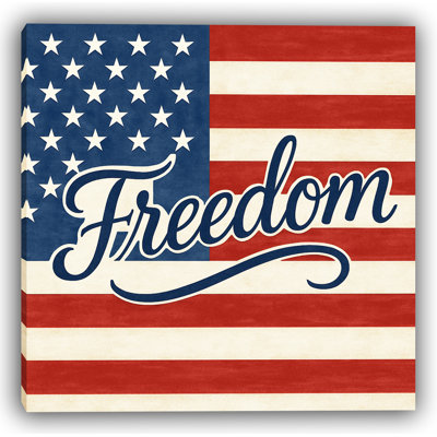 “Freedom Script on American Flag” Patriotic Wrapped Canvas Wall Art