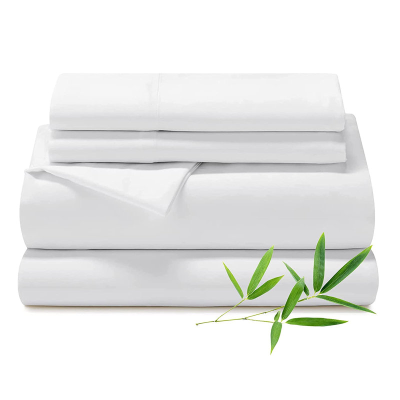 Ensemble de draps froids en rayonne de bambou, luxueusement doux et rafraîchissant, ensemble de draps blancs, Grand, Bleu