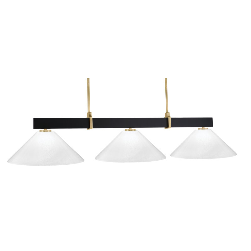 Barre lumineuse Keenin 3, fini noir mat et laiton New Age, verre marbré blanc de 16 pouces, Blanc