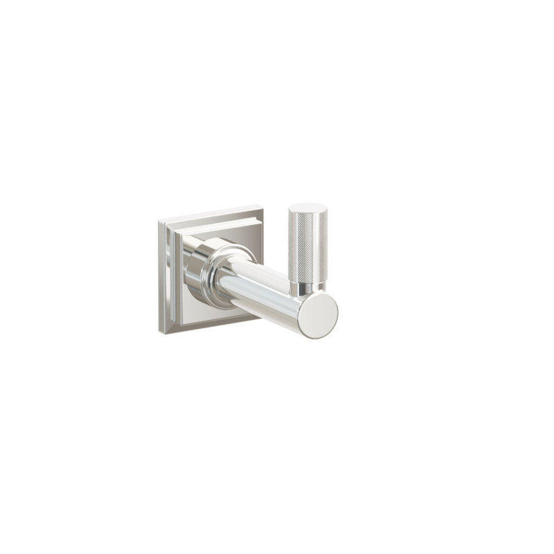 Emtek Select Single Hook w/ Step Square Rosette, Round Stem & Knurled Tip, Polished Nickel
