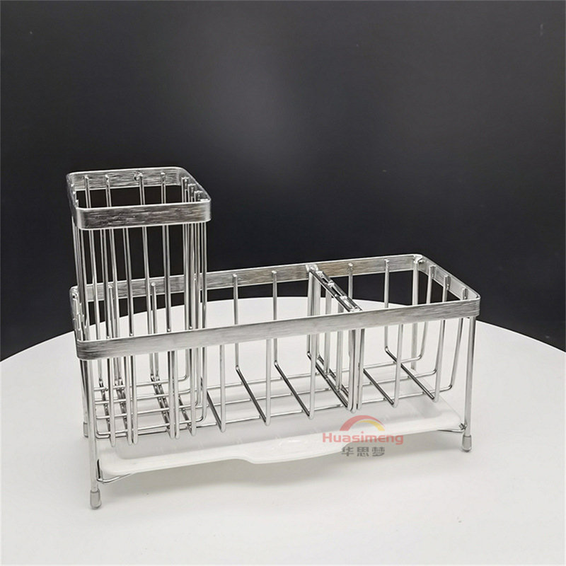Organisateur d'évier de cuisine en acier inoxydable avec panier de drain, support à éponge et distributeur de savon