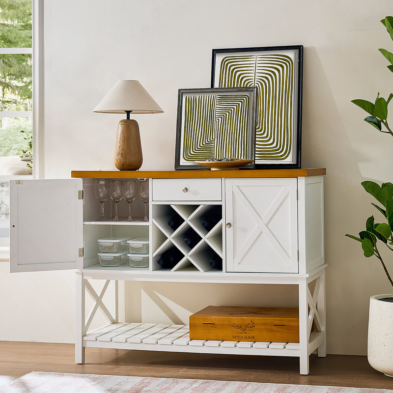 Console de bar multifonctionnelle avec tiroir, armoire, support à vin et tablette de rangement pour divers espaces de vie