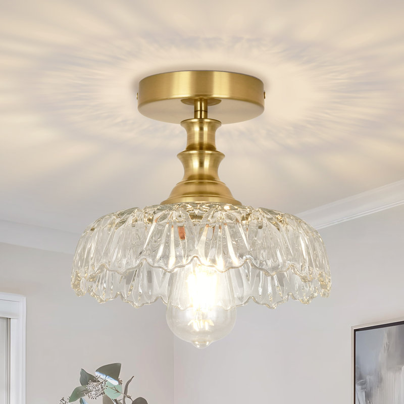 Maemi Vintage Semi-flush Mount Ceiling Light,petal Glass For Living Room, Clear