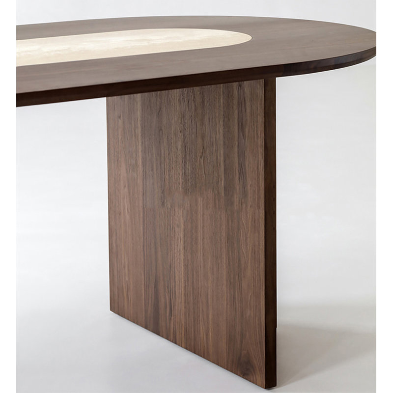 Table de salle à manger rectangulaire en bois massif brun et en pierre frittée, H 29,53 po x l 31,5 po x L 70,87 po