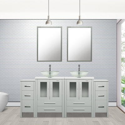 Aidey 72’’ Double Bathroom Vanity Set with Vessel Sink, Manufactured Wood Top, Faucet, Drain