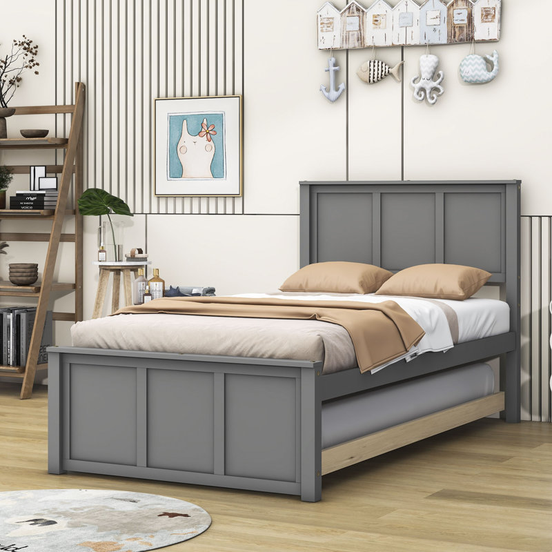 Twin Wood Platform Bed, Gray