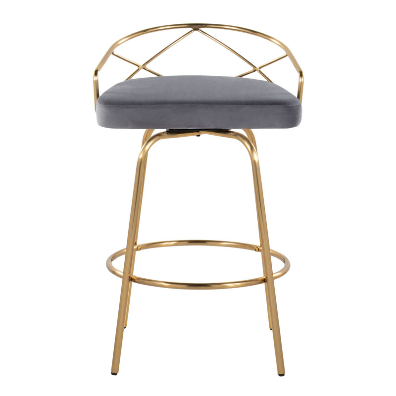 Tabouret de bar à hauteur fixe Dannie Glam de 26 po avec pieds en métal et repose-pieds rond, Counter Stool (26" Seat Height)