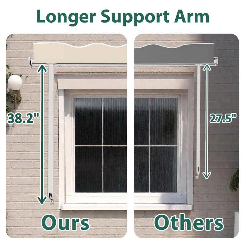 Polyester Cover Patio Window Awning, Manual Retractable Sunshade Canopy, Beige