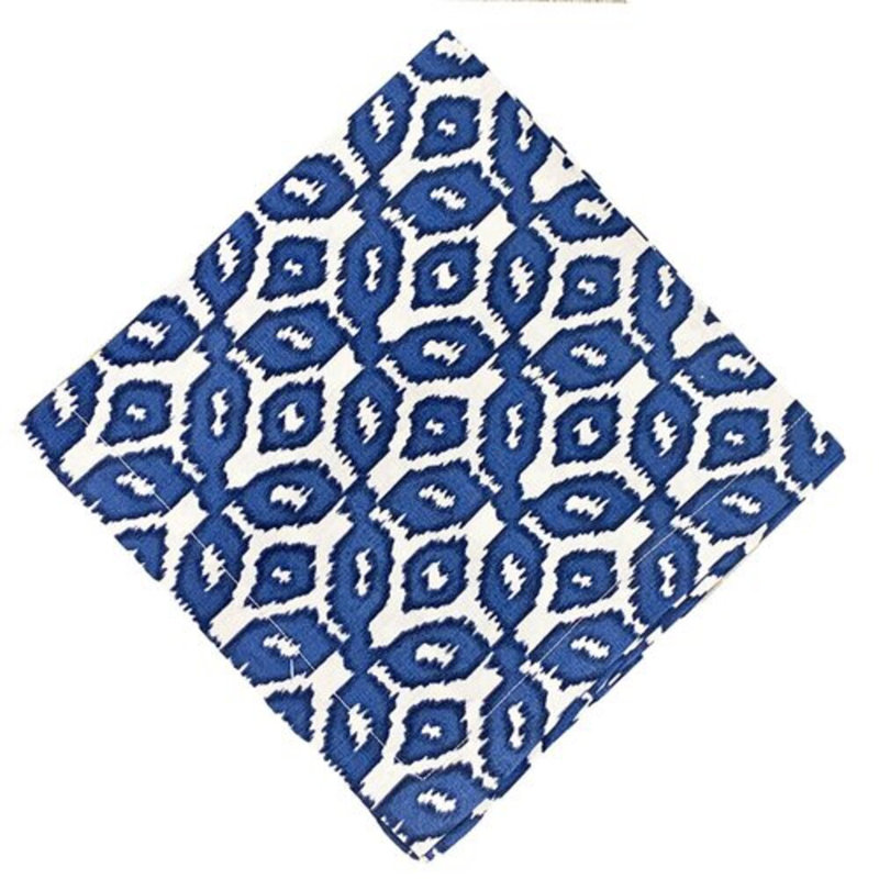 Abstract Linen Square Napkins, Blue/White