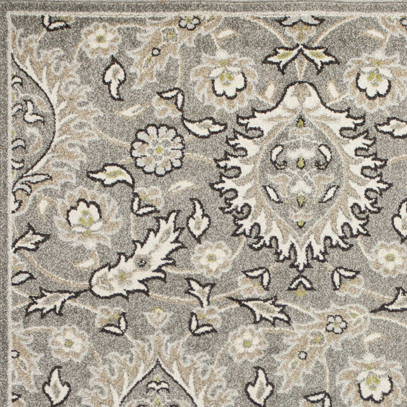 Tapis floral gris et ivoire Aldric, Rectangle 7 pi 7 po x 10 pi 10 po
