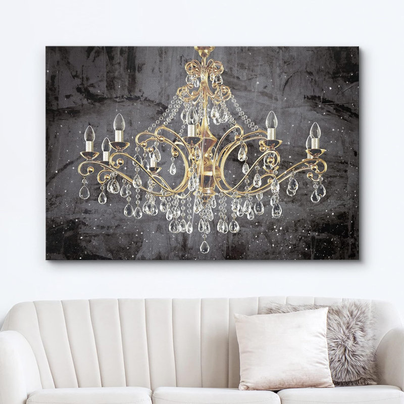 «Black Paint Stroke», lustre en cristal doré, lumières contemporaines, relaxation, calme, impression sur toile, Toile tendue