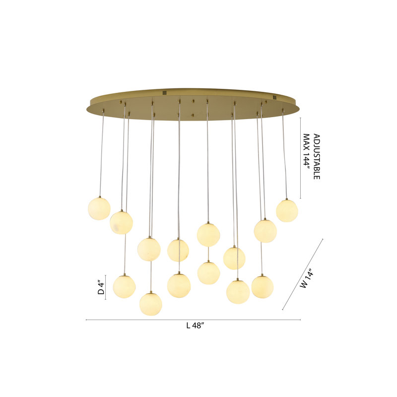 Lustre 14 lumières multi-globe transitionnel , Laiton